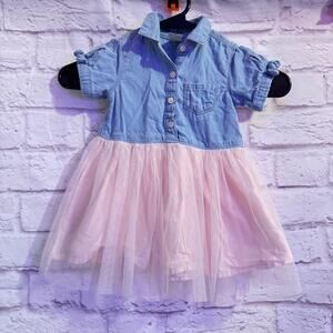 OSH KOSH Cute Denim and Tule Dress - blue/pink - sz 18 mos